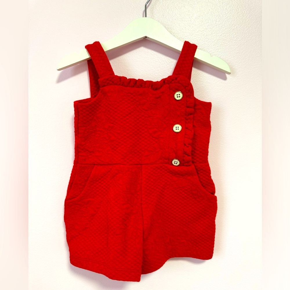 Jaine and Jack red overall shorts for little girl